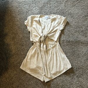 Princess Polly Beige Linen Cutout Romper